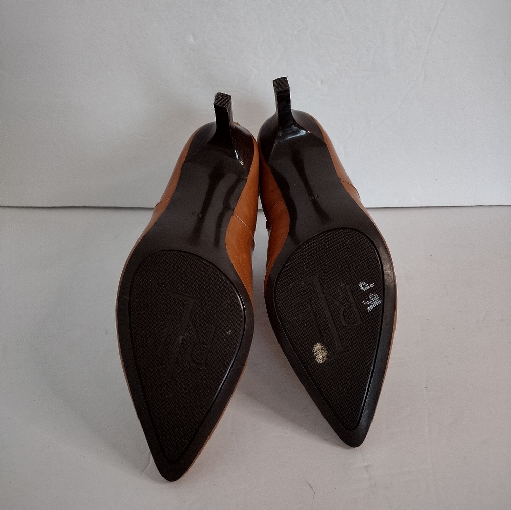 Lauren Ralph Lauren Brown Leather Ankle Booties Boots Size 7 Pointed Toes Preppy - Picture 5 of 7